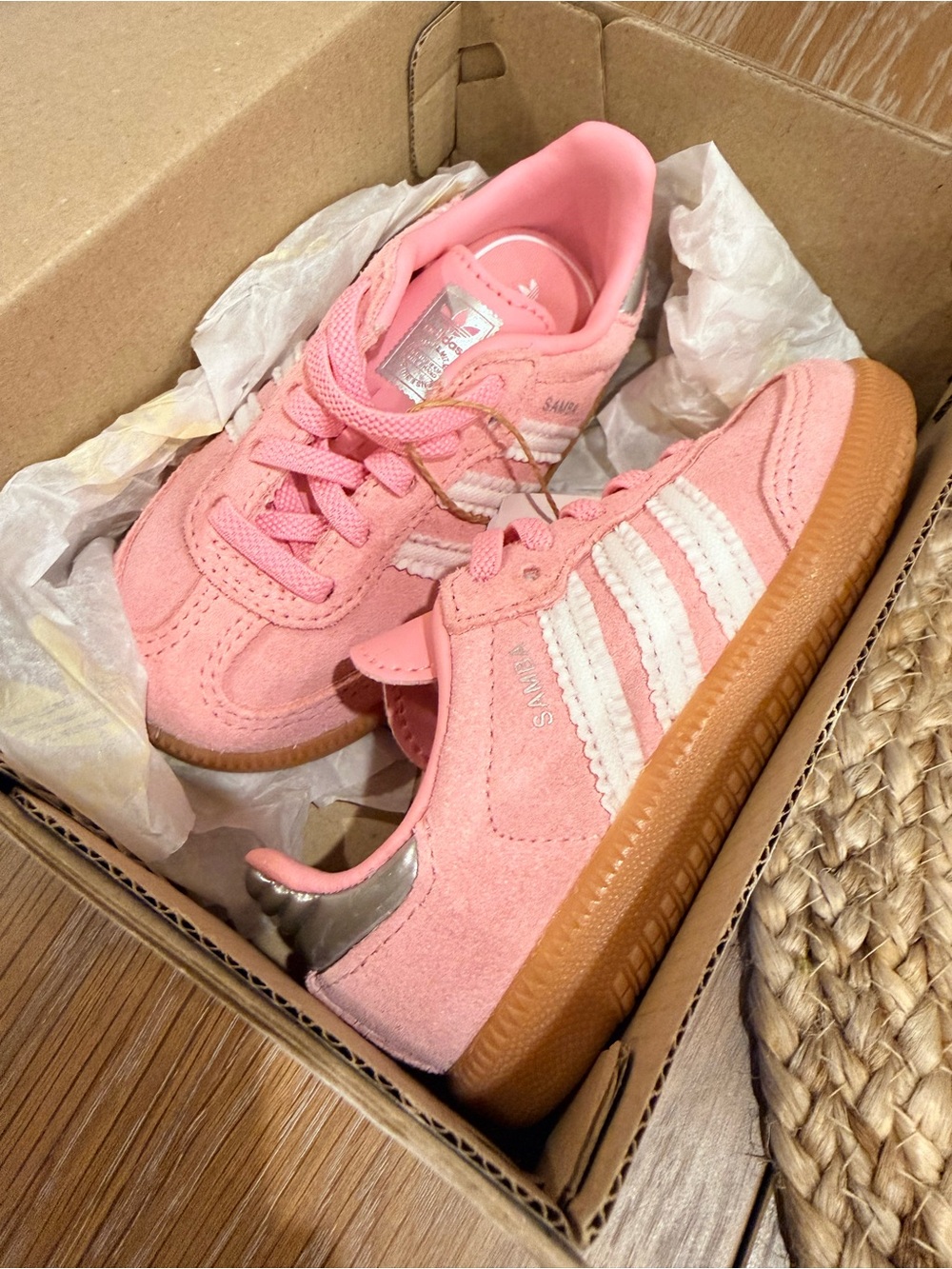 adidas Kids Samba Suede Sneakers - Pink with White Stripes